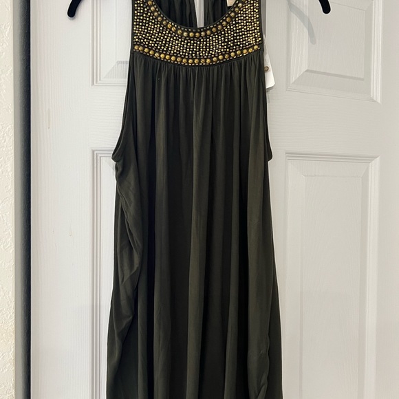 Michael Kors NWT - beaded gold top; size large; rich olive color; racerback - Picture 2 of 10
